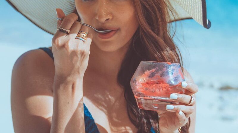 Actress Pooja Hegde beach wear suite clicks